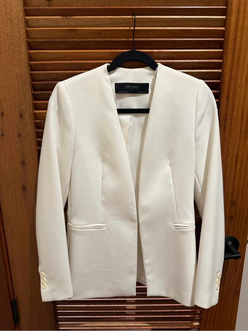 Zara Cream Open-Front Tailored Blazer Jacket